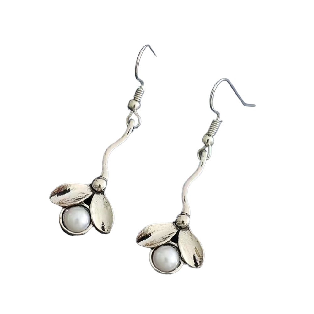 Pearl and Silver Insect Exaggerated Drop Earrings